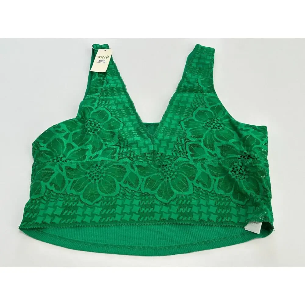 NWT Aerie Womens Everglade Holiday Best Lace Waffle Longline Bralette Bra Size M